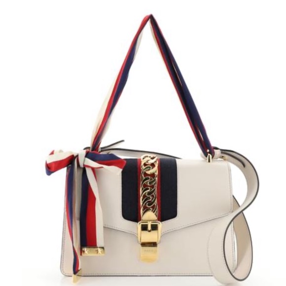Gucci Handbags - Gucci small Sylvie White Leather Shoulder bag Gold